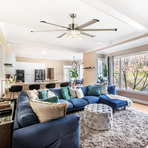 65" Modern Brushed Nickel DC Motor Downrod Mount Reversible Ceiling Fan with Lighting and Remote Control - ParrotUncle