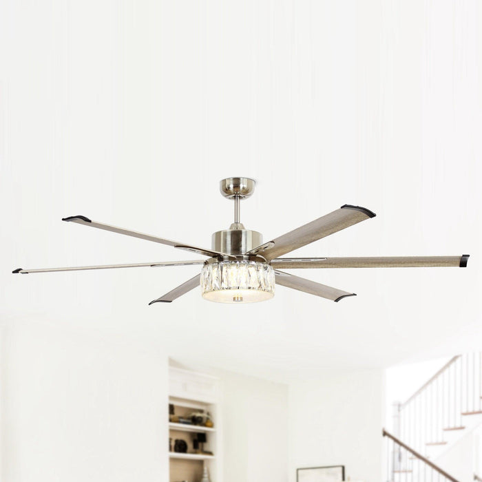65" Modern Brushed Nickel DC Motor Downrod Mount Reversible Ceiling Fan with Lighting and Remote Control - ParrotUncle