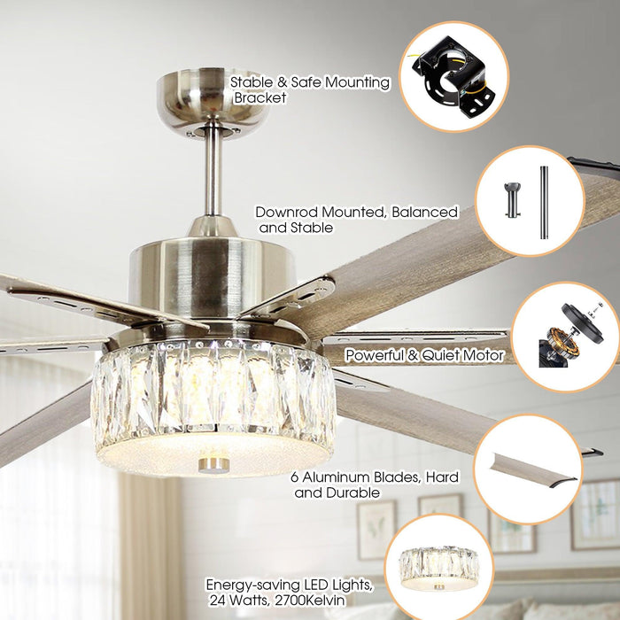65" Modern Brushed Nickel DC Motor Downrod Mount Reversible Ceiling Fan with Lighting and Remote Control - ParrotUncle