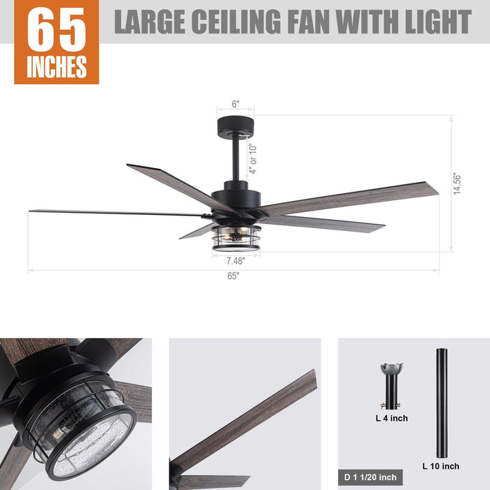 65" Modern DC Motor Downrod Mount Reversible Ceiling Fan with Lighting and Remote Control - ParrotUncle