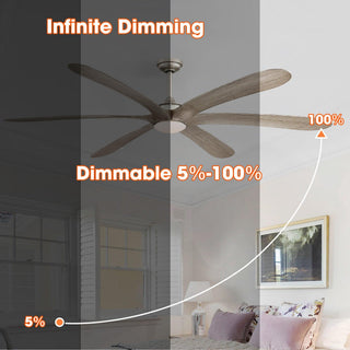 72" Jaydn Hamptons Farmhouse Satin Nickel DC Motor Downrod Mount Reversible Ceiling Fan with Lighting and Remote Control
