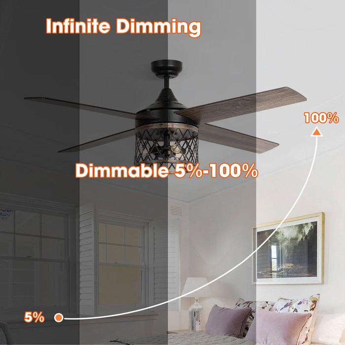 52" Mirelle Farmhouse Downrod Mount Reversible Ceiling Fan with Lighting and Remote Control
