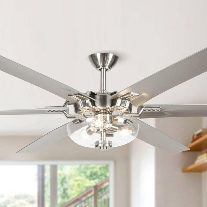 70" Modern Brushed Nickel DC Motor Downrod Mount Ceiling Fan with Lighting and Remote Control - ParrotUncle
