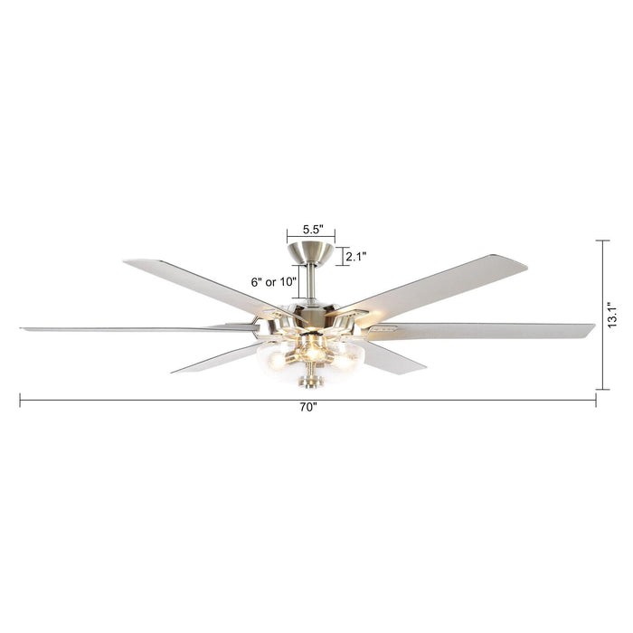 70" Modern Brushed Nickel DC Motor Downrod Mount Ceiling Fan with Lighting and Remote Control - ParrotUncle