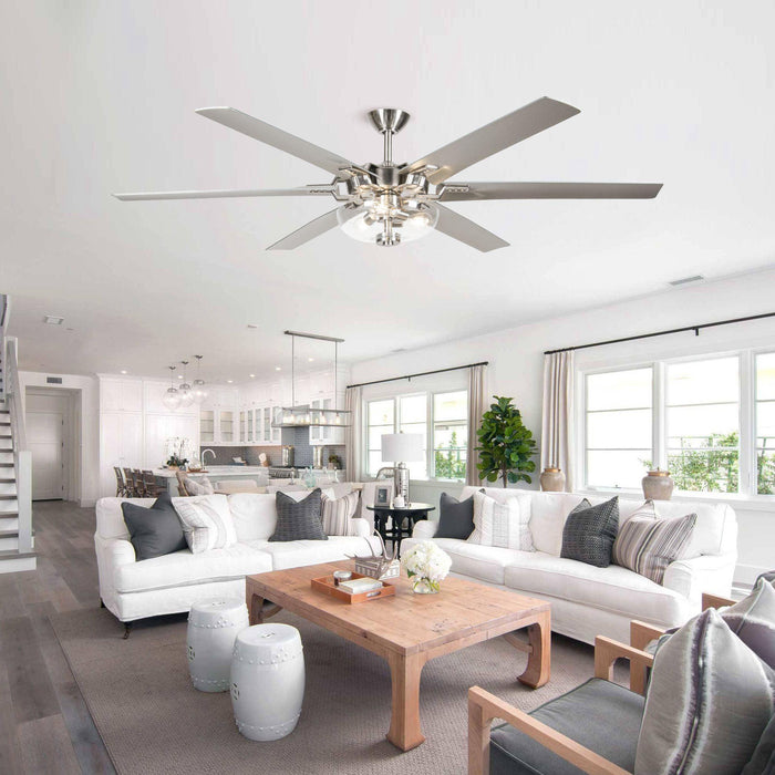 70" Modern Brushed Nickel DC Motor Downrod Mount Ceiling Fan with Lighting and Remote Control - ParrotUncle