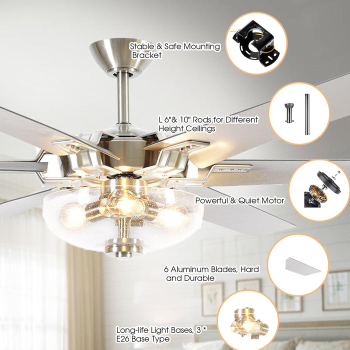 70" Modern Brushed Nickel DC Motor Downrod Mount Ceiling Fan with Lighting and Remote Control - ParrotUncle