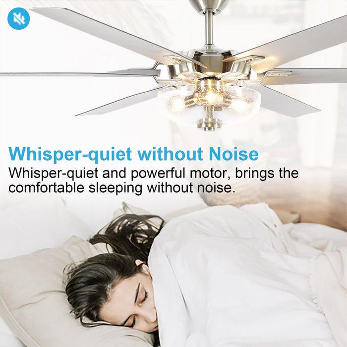 70" Modern Brushed Nickel DC Motor Downrod Mount Ceiling Fan with Lighting and Remote Control - ParrotUncle