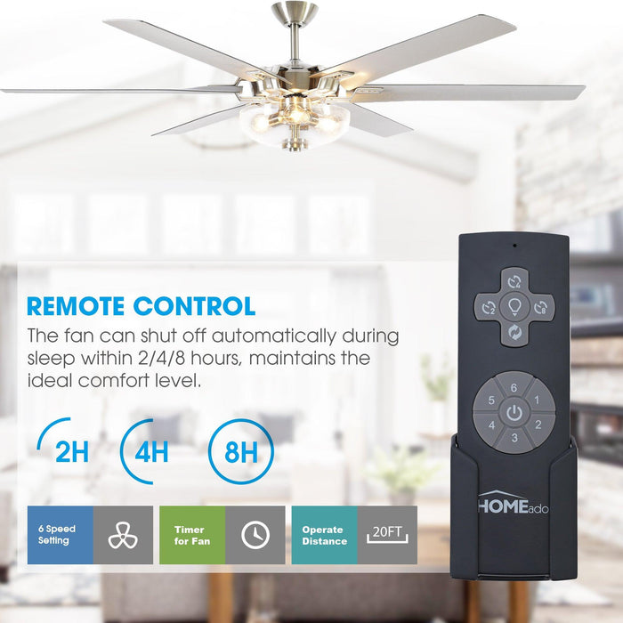 70" Modern Brushed Nickel DC Motor Downrod Mount Ceiling Fan with Lighting and Remote Control - ParrotUncle