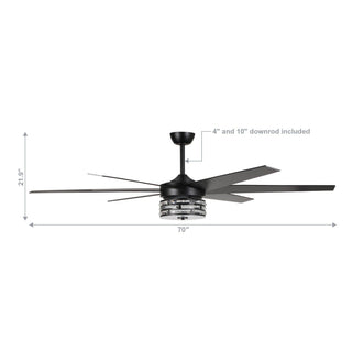 70" Modern DC Motor Downrod Mount Reversible Ceiling Fan with Lighting and Remote Control