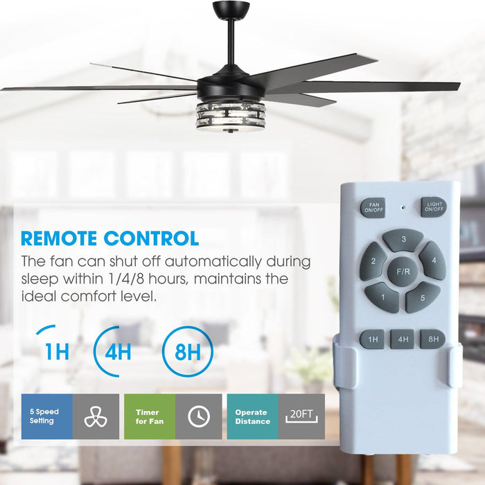 70" Modern DC Motor Downrod Mount Reversible Ceiling Fan with Lighting and Remote Control - ParrotUncle