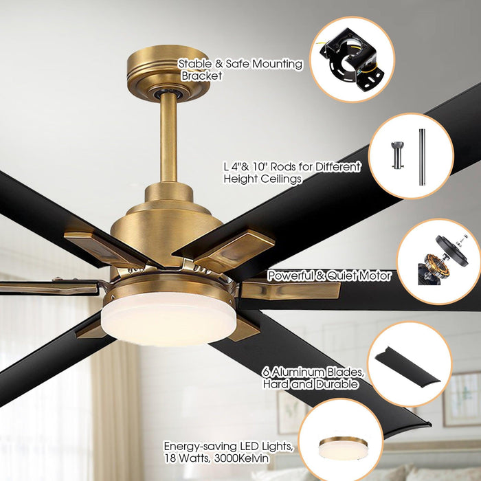 72" Bankston Modern DC Motor Downrod Mount Reversible Ceiling Fan with Lighting and Remote Control - ParrotUncle