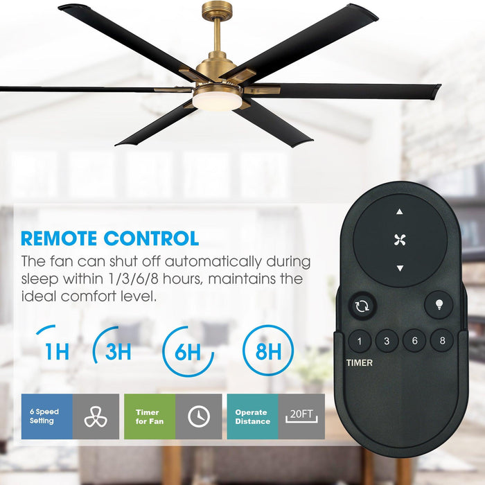 72" Bankston Modern DC Motor Downrod Mount Reversible Ceiling Fan with Lighting and Remote Control - ParrotUncle