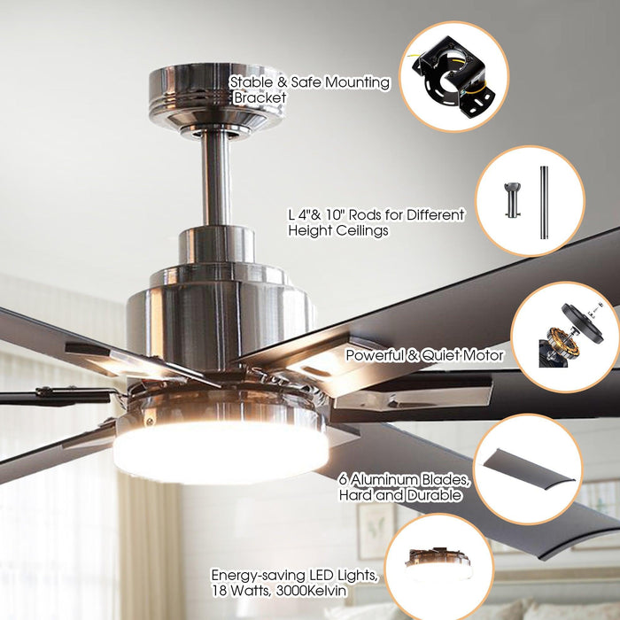 72" Bankston Modern DC Motor Downrod Mount Reversible Ceiling Fan with Lighting and Remote Control - ParrotUncle