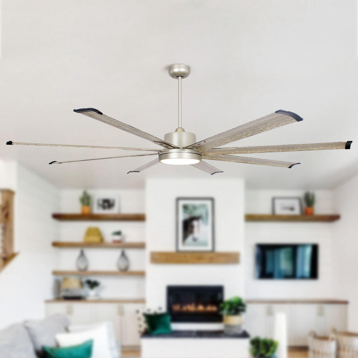72" Bankston Modern Satin Nickel DC Motor Downrod Mount Ceiling Fan with LED Lighting and Remote Control - ParrotUncle