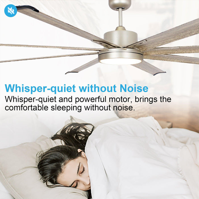 72" Bankston Modern Satin Nickel DC Motor Downrod Mount Ceiling Fan with LED Lighting and Remote Control - ParrotUncle