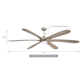 72" Jaydn Hamptons Farmhouse Satin Nickel DC Motor Downrod Mount Reversible Ceiling Fan with Lighting and Remote Control