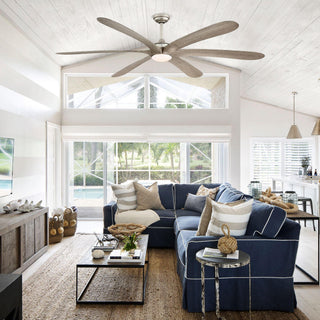 72" Jaydn Hamptons Farmhouse Satin Nickel DC Motor Downrod Mount Reversible Ceiling Fan with Lighting and Remote Control