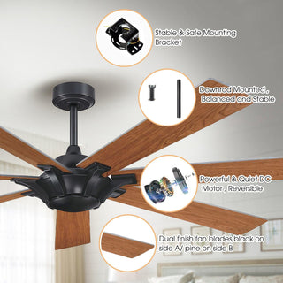 72" Modern DC Motor Brushed Nickel Downrod Mount Reversible Ceiling Fan with Remote Control - ParrotUncle