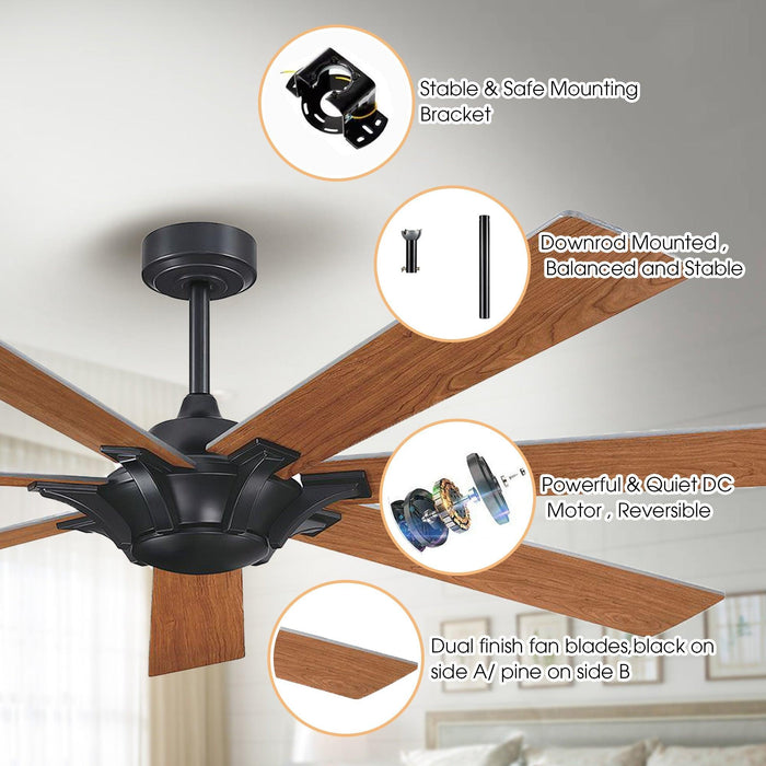 72" Modern DC Motor Brushed Nickel Downrod Mount Reversible Ceiling Fan with Remote Control - ParrotUncle