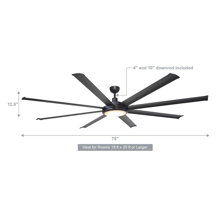 75" Modern DC Motor Downrod Mount Reversible Ceiling Fan with Lighting and Remote Control - ParrotUncle