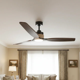 56 Inch Louise Hamptons Downrod Mount LED Soild Wood Ceiling Fan with Remote Control