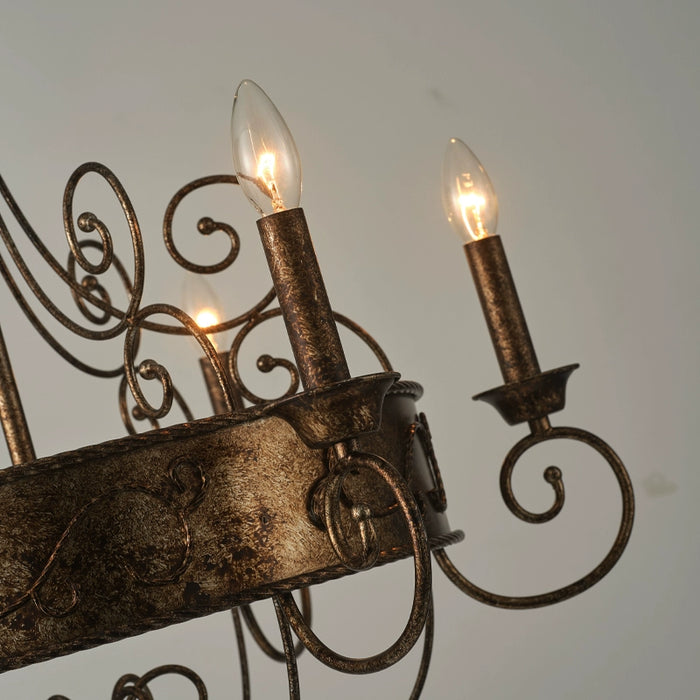 6-Light Rust Brown Candelabra Chandelier Lighting With Adjustable Hanging Length