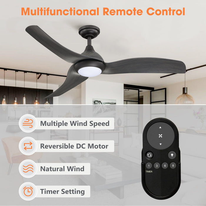 52" Industrial DC Motor Downrod Mount Reversible Ceiling Fan with LED Lighting and Remote Control