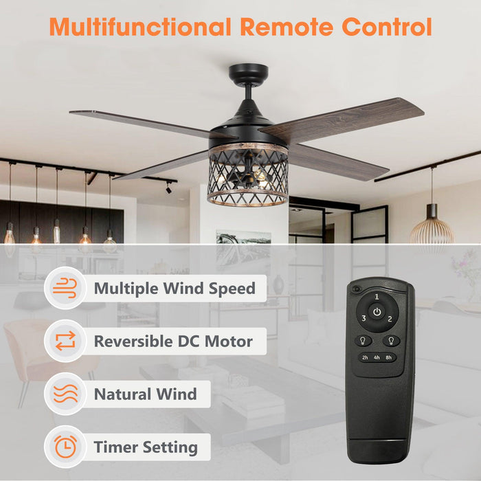 52" Mirelle Farmhouse Downrod Mount Reversible Ceiling Fan with Lighting and Remote Control