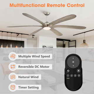 72" Jaydn Hamptons Farmhouse Satin Nickel DC Motor Downrod Mount Reversible Ceiling Fan with Lighting and Remote Control