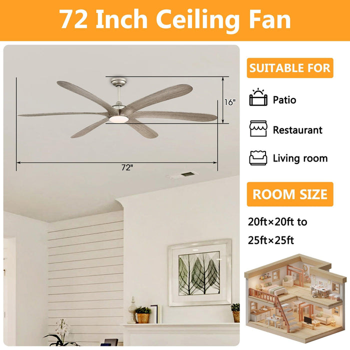 72" Jaydn Farmhouse Satin Nickel DC Motor Downrod Mount Reversible Ceiling Fan with Lighting and Remote Control