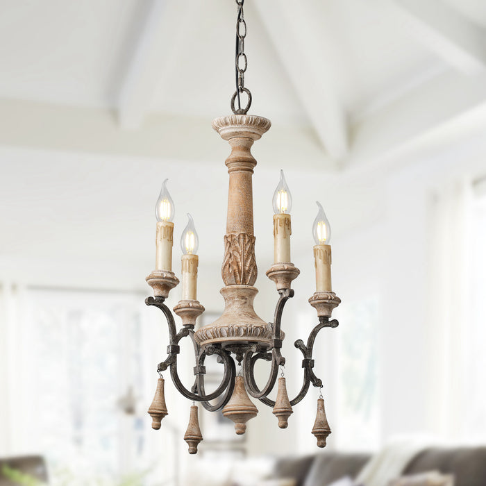 4-Light Rustic Wooden Pendant Lighting