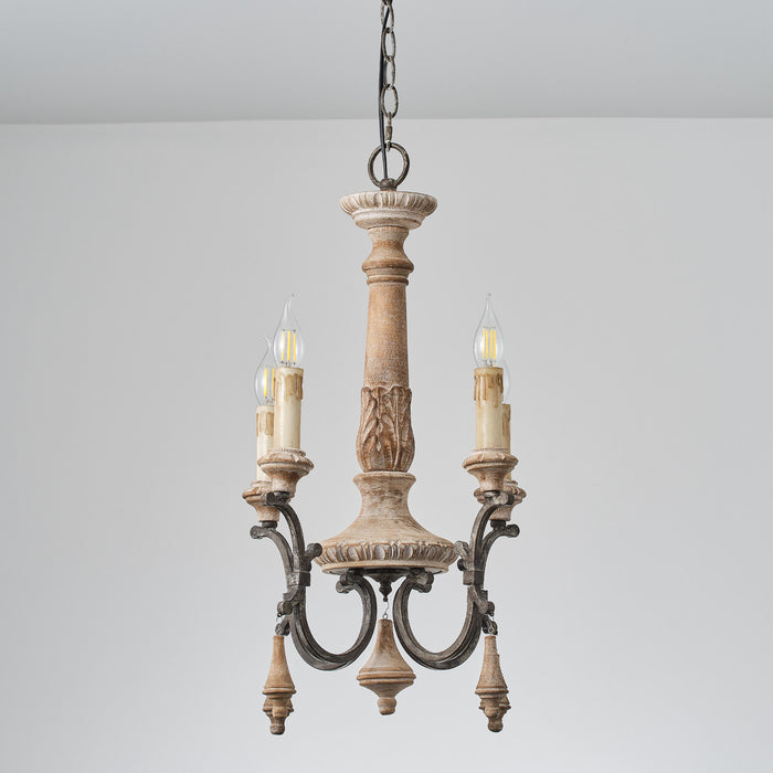 4-Light Rustic Wooden Pendant Lighting