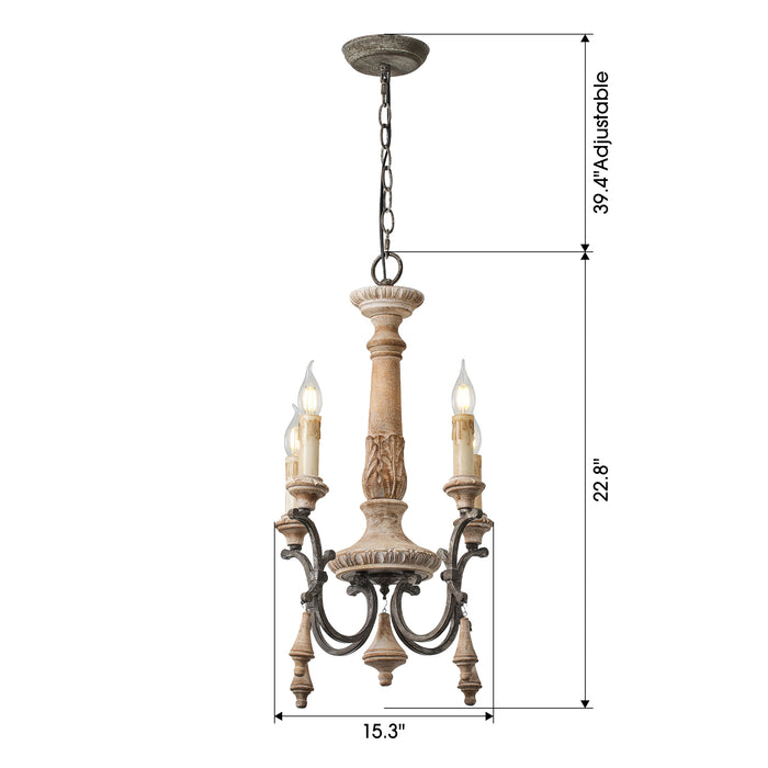 4-Light Rustic Wooden Pendant Lighting