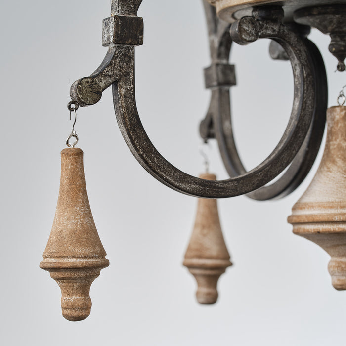 4-Light Rustic Wooden Pendant Lighting