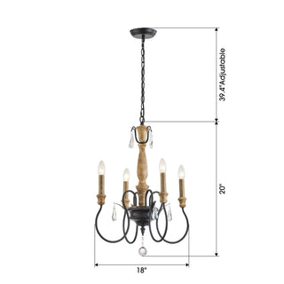 4-Light Classic Wooden Pendant Lighting with Crystals