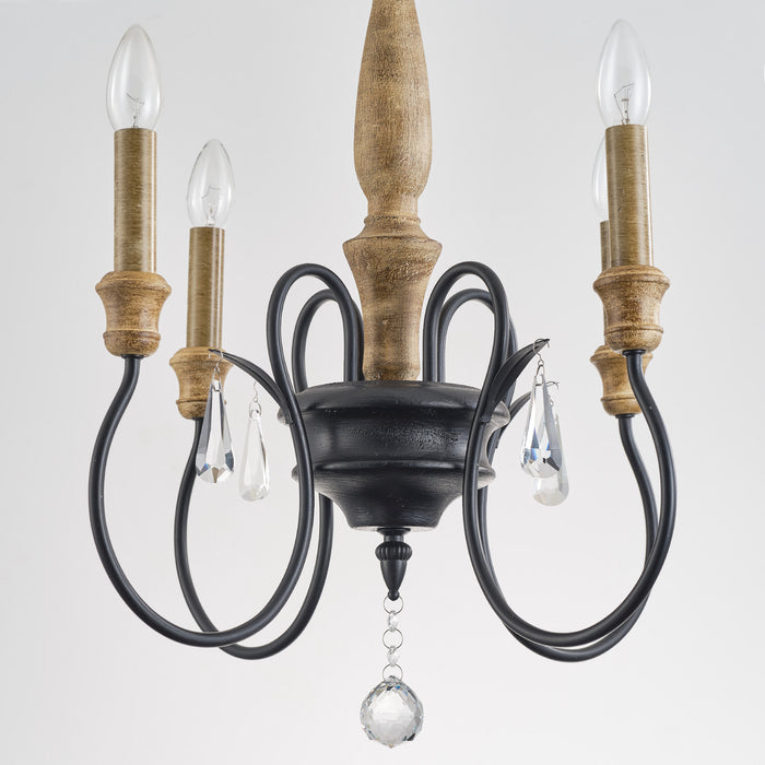 4-Light Classic Wooden Pendant Lighting with Crystals