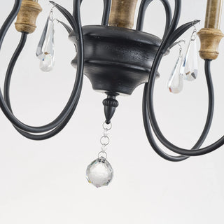 4-Light Classic Wooden Pendant Lighting with Crystals
