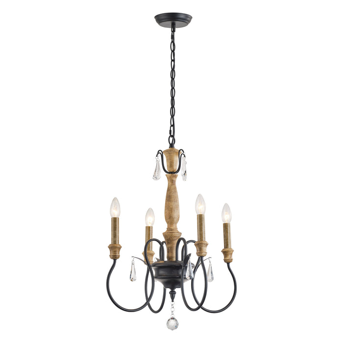 4-Light Classic Wooden Pendant Lighting with Crystals