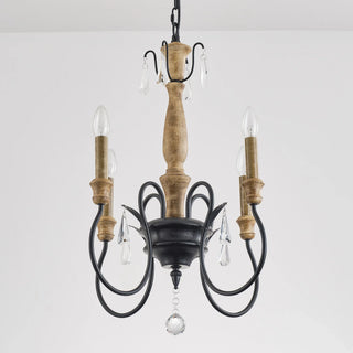 4-Light Classic Wooden Pendant Lighting with Crystals