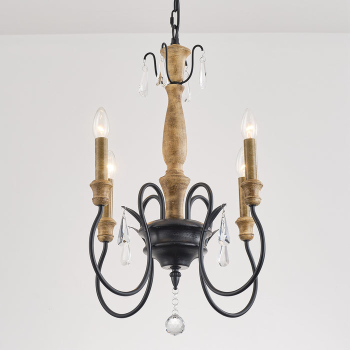 4-Light Classic Wooden Pendant Lighting with Crystals