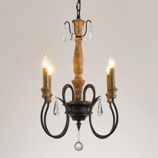 4-Light Classic Wooden Pendant Lighting with Crystals