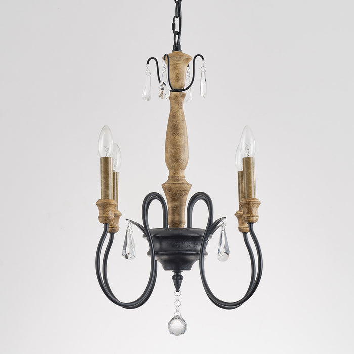 4-Light Classic Wooden Pendant Lighting with Crystals