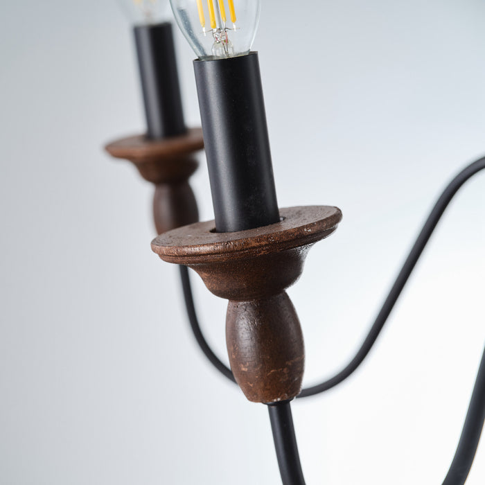 5-Light Brown Vintage Wooden Pendant Lighting