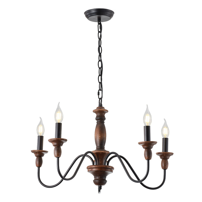 5-Light Brown Vintage Wooden Pendant Lighting