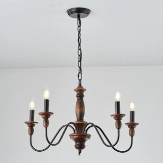 5-Light Brown Vintage Wooden Pendant Lighting
