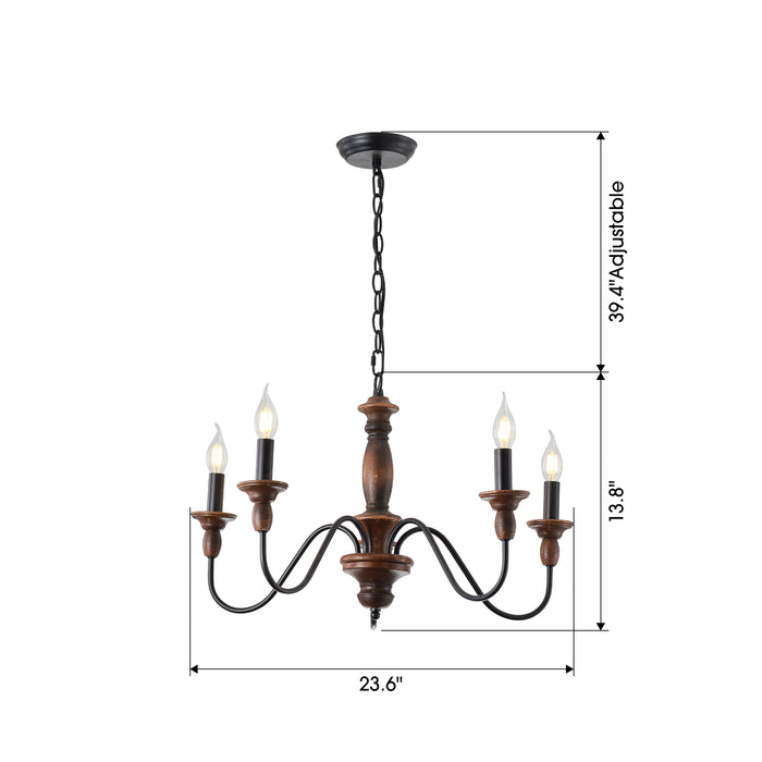 5-Light Brown Vintage Wooden Pendant Lighting