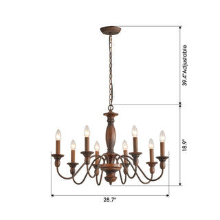 28" Rustic 8-light Vintage Brown Chandelier Lighting With Adjustable Hanging Length