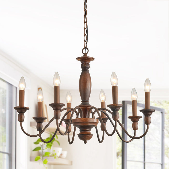 28" Rustic 8-light Vintage Brown Chandelier Lighting With Adjustable Hanging Length