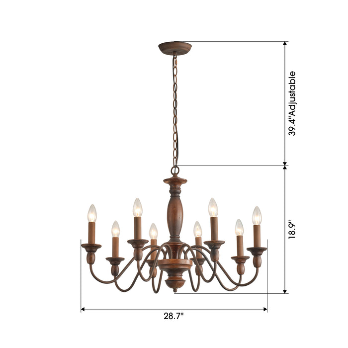 28" Rustic 8-light Vintage Brown Chandelier Lighting With Adjustable Hanging Length