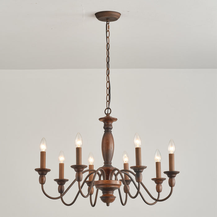 28" Rustic 8-light Vintage Brown Chandelier Lighting With Adjustable Hanging Length